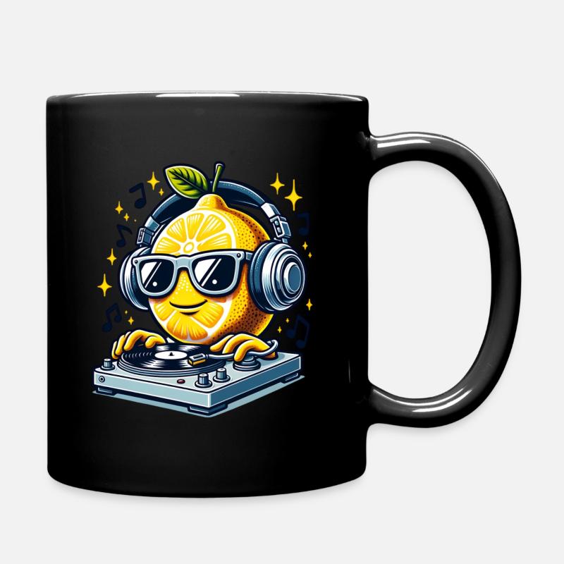 Cool DJ Lemon avec casque et platine vinyle - Mug uni - noir