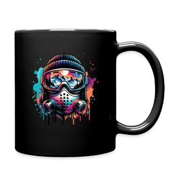 Adventurous mountain landscape in colorful gas mask - Full Colour Mug - black - Right