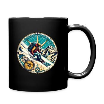 Abenteuerlust Skifahrer Kompass Berglandschaft - Tasse einfarbig - Schwarz - Rechts