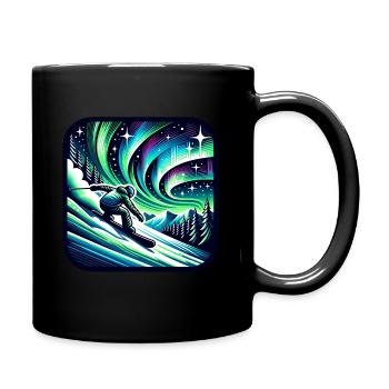 Spektakuläre Skiabfahrt unter Polarlichtern - Tasse einfarbig - Schwarz - Rechts