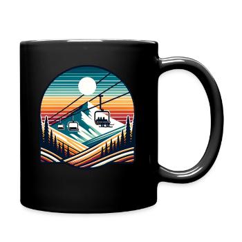 Retro Skilift Berglandschaft Panorama - Tasse einfarbig - Schwarz - Rechts