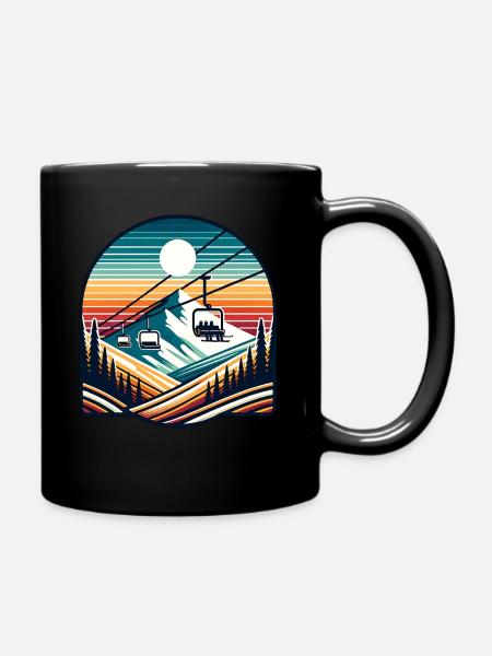 Retro Skilift Berglandschaft Panorama - Tasse einfarbig - Schwarz