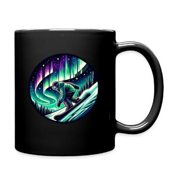 Snowboarder Unter Polarlichtern - Tasse einfarbig - Schwarz - Rechts