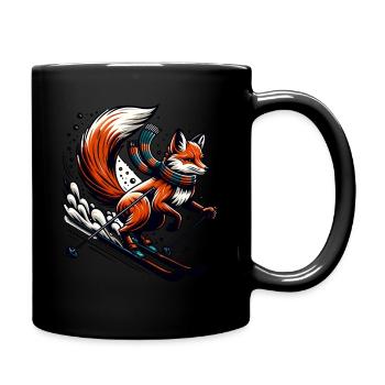 Fox on skis with scarf in winter - Full Colour Mug - black - Right