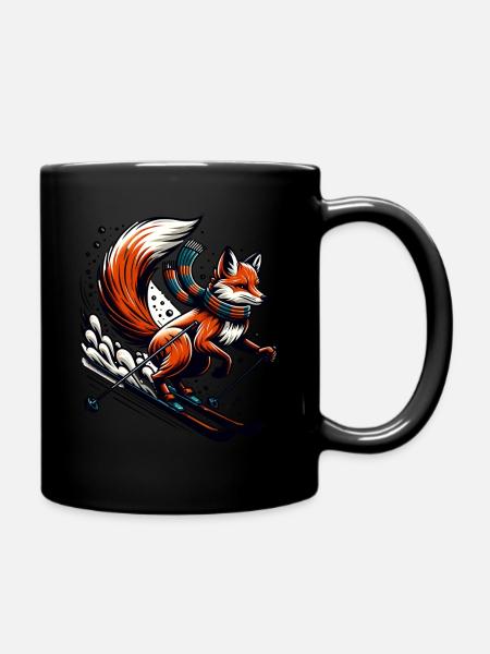Fuchs Auf Skiern Mit Schal Im Winter - Tasse einfarbig - Schwarz
