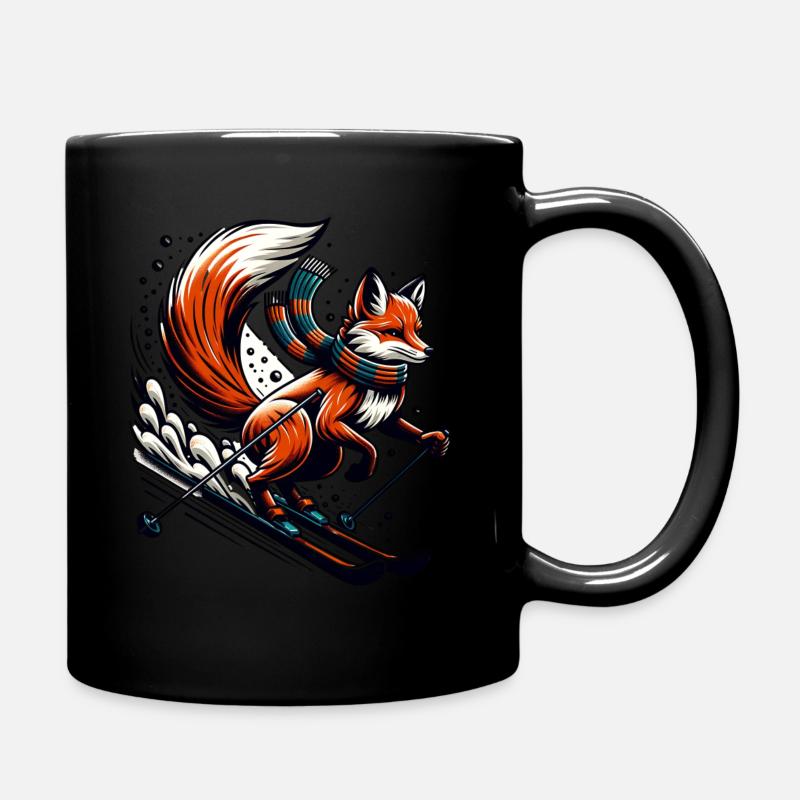 Fuchs Auf Skiern Mit Schal Im Winter - Tasse einfarbig - Schwarz