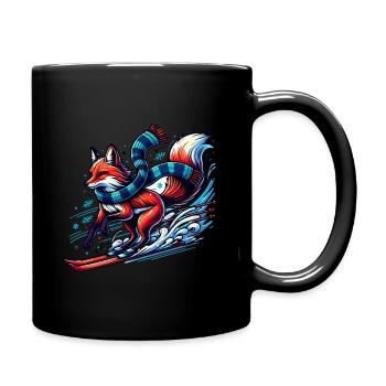 Renard skiant avec écharpe en hiver - Mug uni - noir - Droite