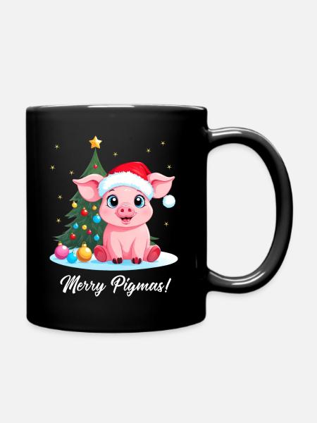 Schwein Weihnachten Landwirt Merry Pigmas - Tasse einfarbig - Schwarz