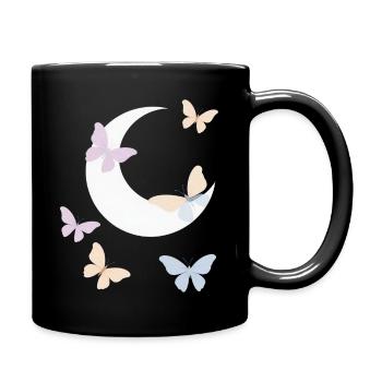 🌙🦋 Mond & Schmetterlinge – Träumerei & Poesie T-Shirt - Tasse einfarbig - Schwarz - Rechts
