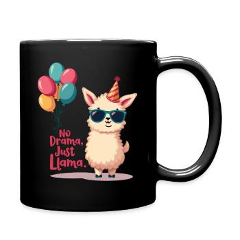 Lässiges Lama mit Partyhut - Tasse einfarbig - Schwarz - Rechts