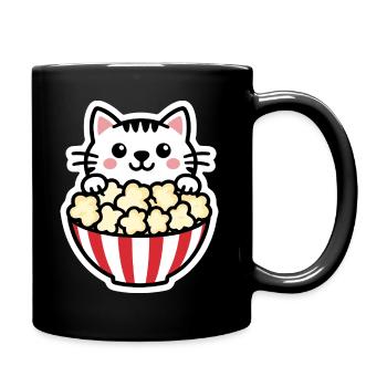 Cat with Popcorn - Comic - Tasse einfarbig - Schwarz - Rechts
