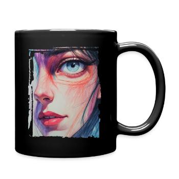 Close-up Portrait with Blue Eyes drawing - Full Colour Mug - black - Right