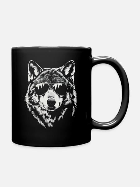 Wolf Illustration Sonnenbrille Coole Tierkunst - Tasse einfarbig - Schwarz