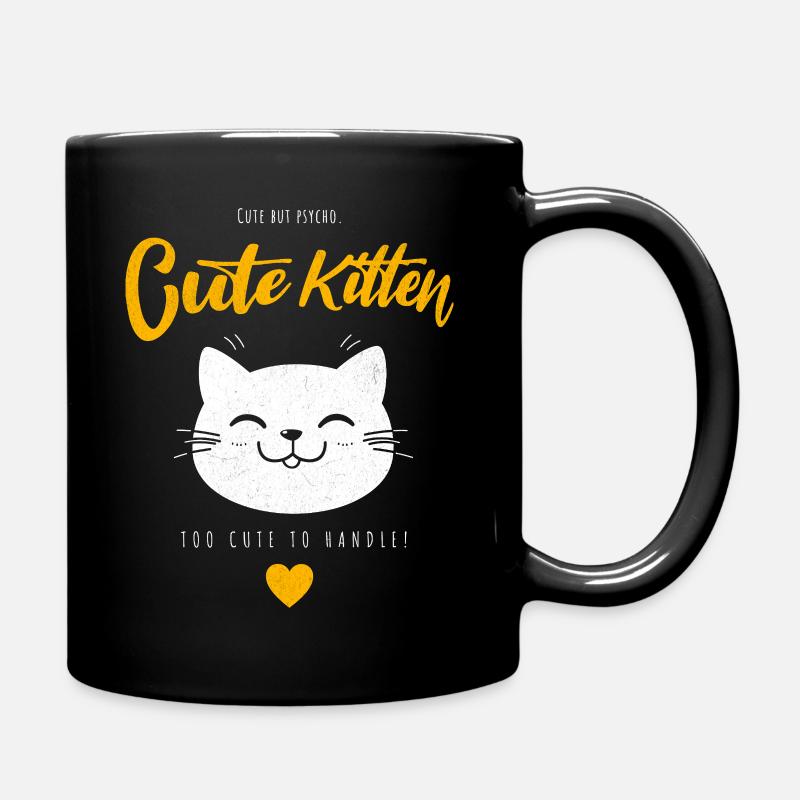 Cute Kawaii Cat Head - "Cute Kitten" - Full Colour Mug - black