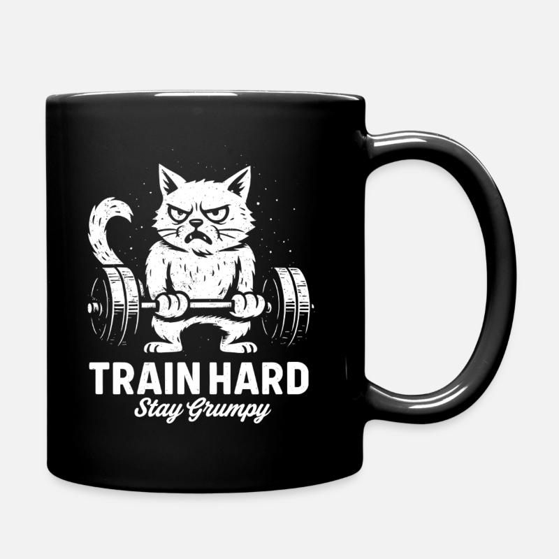 Grumpy Fitness Katze mit Hantel - Tasse einfarbig - Schwarz