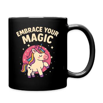 Magic Unicorn Illustration - Full Colour Mug - black - Right