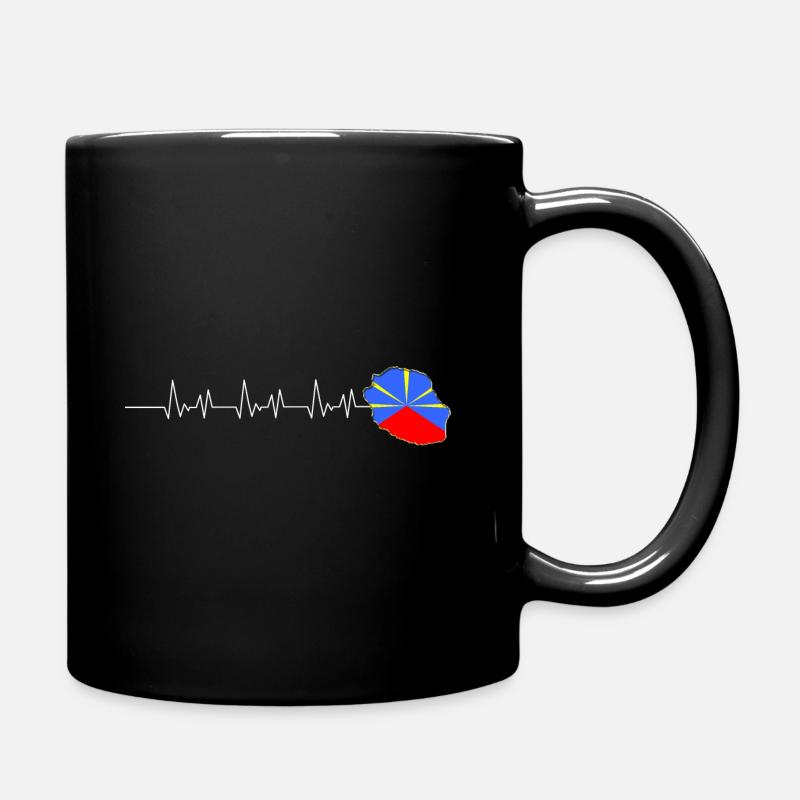 Drapeau Carte île de la Réunion Battement de coeur - Mug uni - noir
