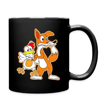 Fuchs Huhn Henne Gans Comic Cartoon Geschenk - Tasse einfarbig - Schwarz - Rechts