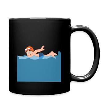 Schwimmer Comic Cartoon Wellen Meer Kraul Geschenk - Tasse einfarbig - Schwarz - Rechts