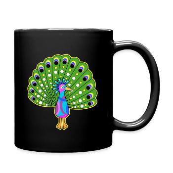 Peacock Comic Wheel Colorful Fun Shirt Kids Gift Idea - Full Colour Mug - black - Right