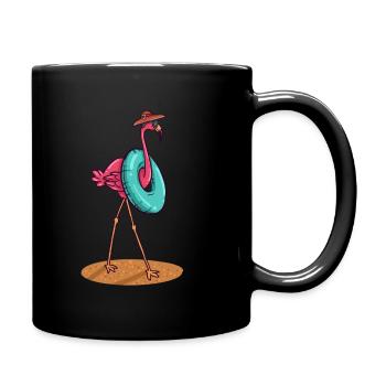Flamingo Schwimmen Sonnenhut Schwimmreif Geschenk - Tasse einfarbig - Schwarz - Rechts