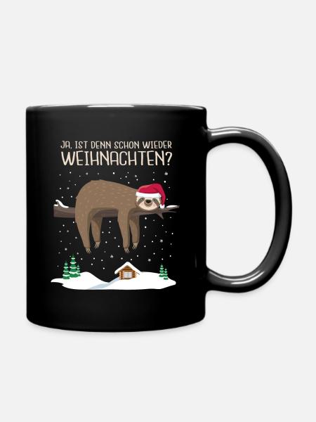Faultier Weihnachten Sloth Christmas Geschenkidee - Tasse einfarbig - Schwarz