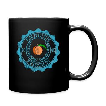 40 Endlich Pfirsich | Geschenk 40. Geburtstag Gag - Tasse einfarbig - Schwarz - Rechts