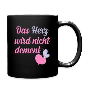 Das Herz wird nicht dement, Demenz, Schmetterling - Tasse einfarbig - Schwarz - Rechts