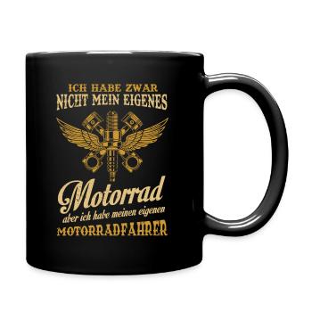 Motorradfahrerin Geschenk,Bikerin Eigenes Motorrad - Tasse einfarbig - Schwarz - Rechts