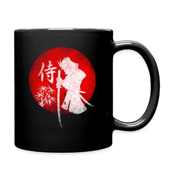 Samurai vor Roter Sonne mit Bambus - Tasse einfarbig - Schwarz - Rechts