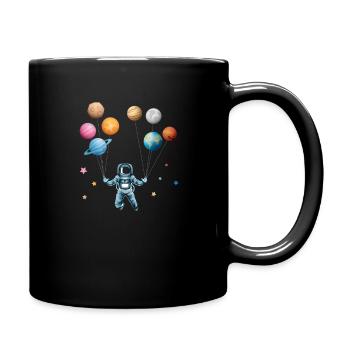 Astronaut mit Planeten - Ballons - Lustig abheben - Tasse einfarbig - Schwarz - Rechts