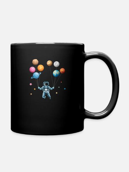 Astronaut mit Planeten - Ballons - Lustig abheben - Tasse einfarbig - Schwarz