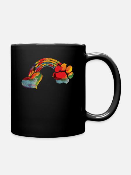 Regenbogen bunter Fußabdruck Hundepfoten Hundemama - Tasse einfarbig - Schwarz