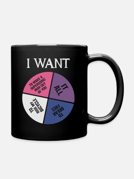 80s music retro lyric - I Want It All - Full Colour Mug - black