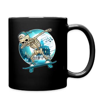 Dabbing Skeleton with skateboard - Skater Skeleton - Full Colour Mug - black - Right