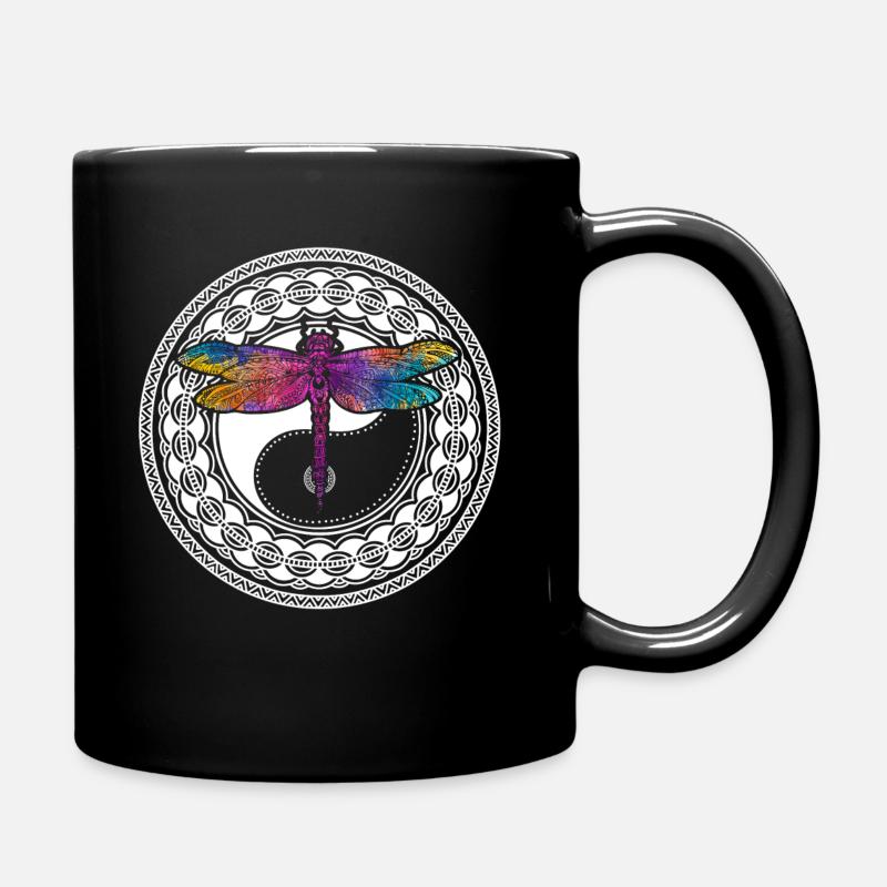 Yoga Mandala mit Libelle & Ying Yang - Tasse einfarbig - Schwarz