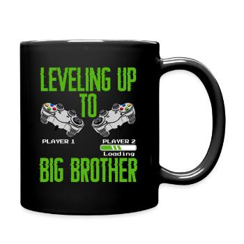 Leveling Up to Big Brother Pregnancy Brother - Full Colour Mug - black - Right