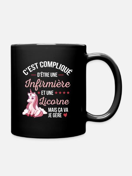 Infirmière et Licorne Humour idée Cadeau - Mug uni - noir