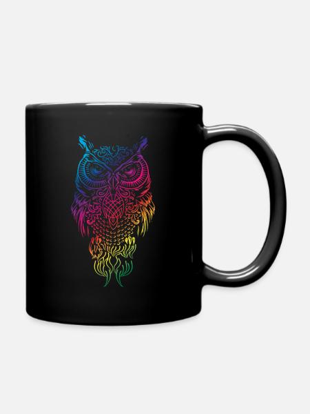 Eule und Uhu der einen anstarrt - Tasse einfarbig - Schwarz