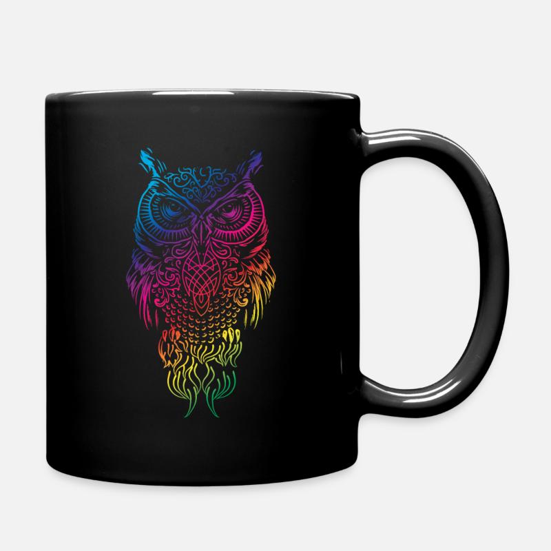 Eule und Uhu der einen anstarrt - Tasse einfarbig - Schwarz