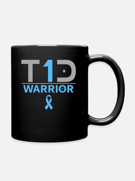 Type 1 Diabetes Cure Blue Ribbon - Full Colour Mug - black