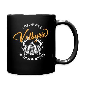 Wikinger Sprüche, Vikings, Odin und Valkyre - Tasse einfarbig - Schwarz - Rechts