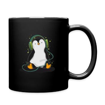 Le pingouin écoute de la musique - Mug uni - noir - Droite