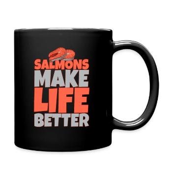 lustiger Lachs Spruch Fisch Fische - Tasse einfarbig - Schwarz - Rechts