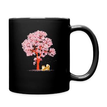 Cherry Blossom Fleurs de cerisier Japon Chien Shiba Inu - Mug uni - noir - Droite