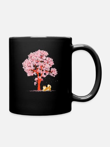 Cherry Blossom Fleurs de cerisier Japon Chien Shiba Inu - Mug uni - noir