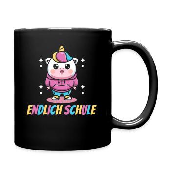 Einhorn, Endlich Schule, Einhörner - Tasse einfarbig - Schwarz - Rechts