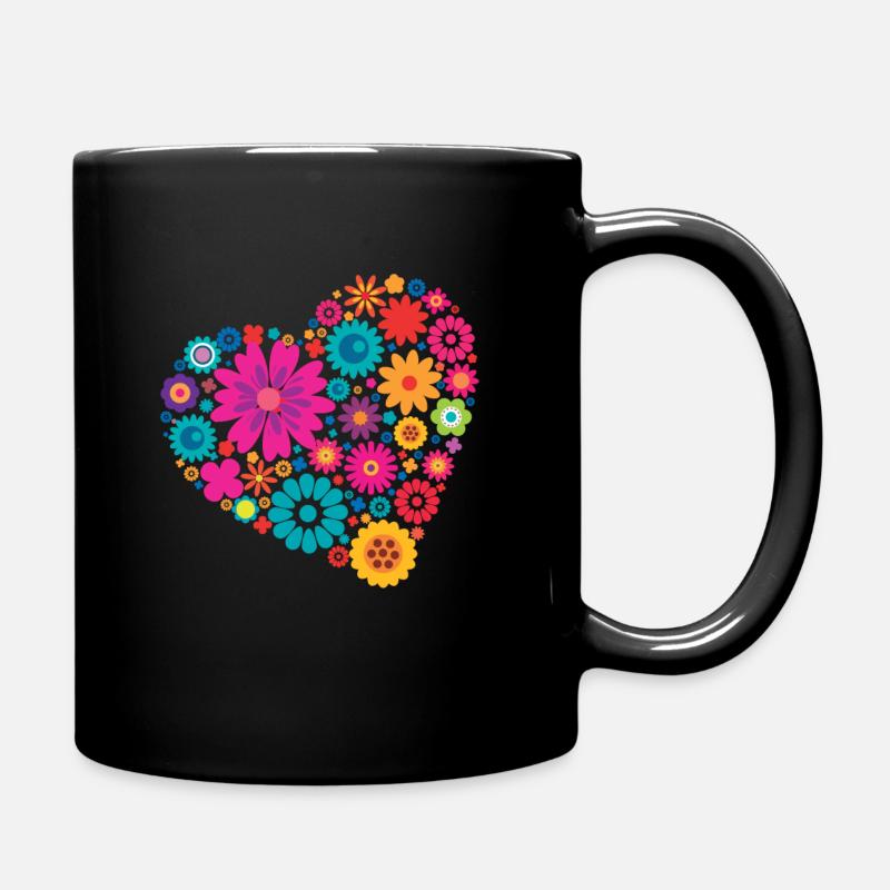 Großes Herz aus bunten Blumen - Tasse einfarbig - Schwarz