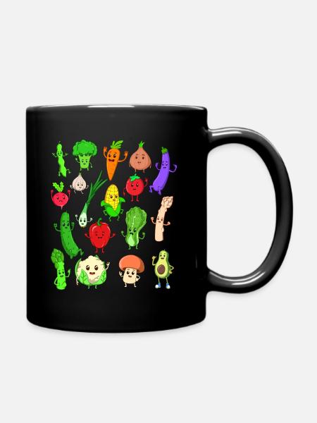 Comic Kawaii Vegetables - Full Colour Mug - black