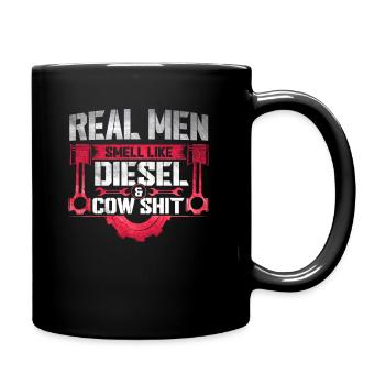 Les vrais hommes sentent le diesel et la merde de vache - Mug uni - noir - Droite